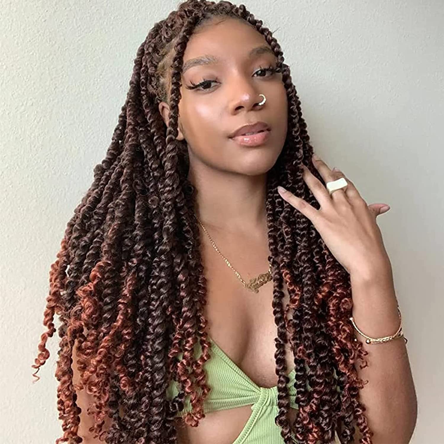 Leeven 7 Packs Passion Twists Crochet Hair Extensions 24 Inch Passion Twist Hair for Woman Ombre Copper Red Crochet Braids Pre-looped Water Wave Crochet Bohemian Hair Braids T350# — image 1