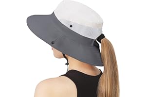 JYxingchi Ponytail Sun Hats for Women UV Protection Wide Brim Bucket Hats Outdoor Mesh Beach Fishing Hats