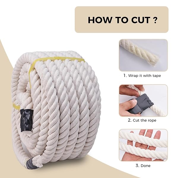 BRETANGME NATURAL WHITE COTTON ROPE 3/4 INCH × 100 FT, 4-STRAND TWISTED THICK ROPE FOR CRAFTS, TUG OF WAR, CLOTHESLINE, HANGING, PORCH SWING BED, PET TOYS, SOFT COTTON CORD FOR HOME/OUTDOOR DECORATION