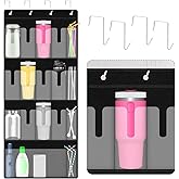 SelfTek Over the Door Water Bottle Tumbler Organizer, 17 Pockets Large Capacity Cup Organizer for S-tanley 40oz Tumbler, Foldable Hanging Holder with Straw Pocket, Cup Storage Back of Door