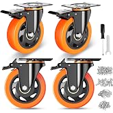YUPEZOP 4 Inch Caster Wheels, Casters Set of 4 Heavy Duty with Brake 2400LB | Polyurethane, Dual Lock Industrial Swivel Plate Mount for Furniture/ Workbench/Cart, Hardware Kits for Installation