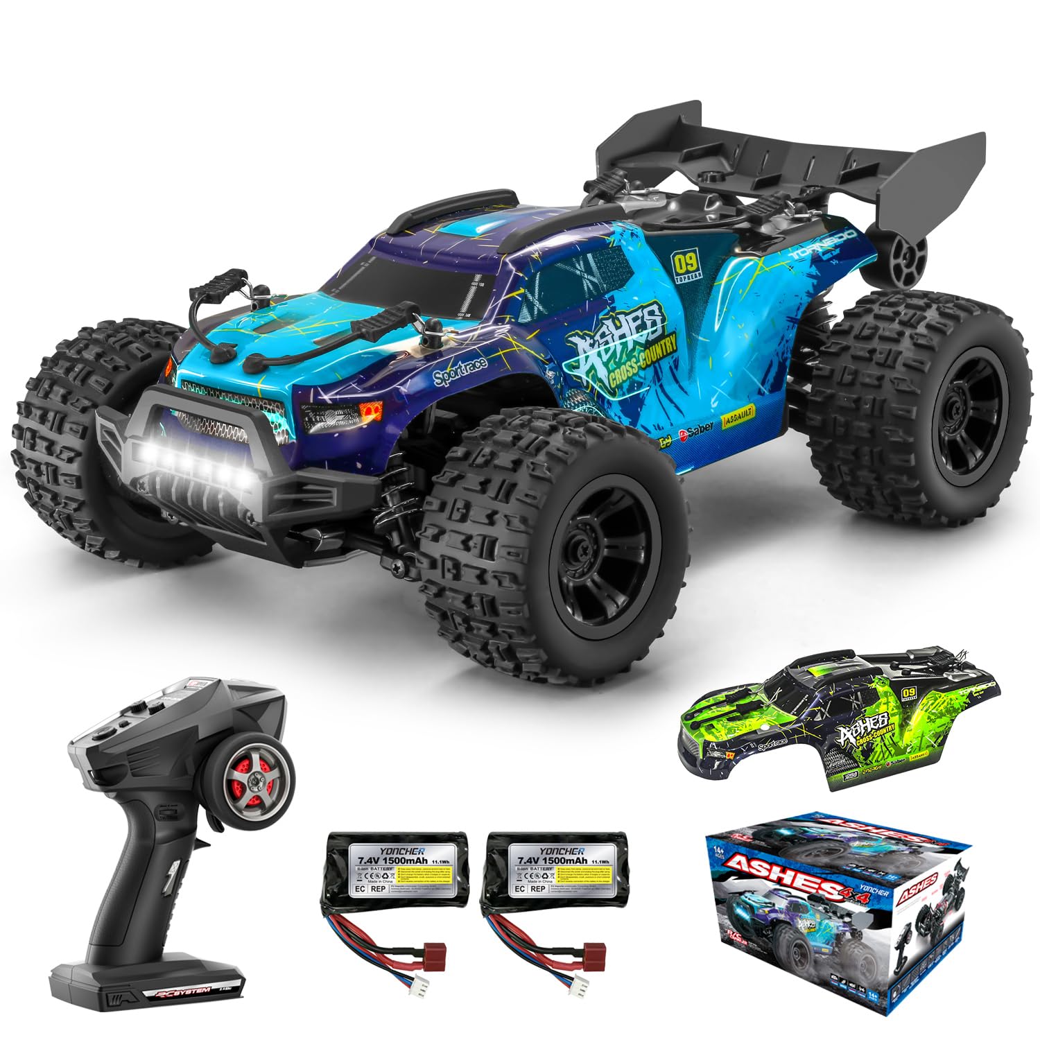 YONCHER 18101 Ferngesteuertes Auto,1:18 40KM/H RC Auto für Erwachsene Kinder, 4WD Offroad RC Buggy, Monster Truck Crawlers Mit 2 Akku 70+ Minuten für Outdoor