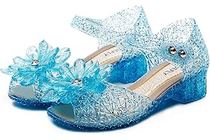 TANDEFLY Flower Pairing Girls Princess Jelly Flats - Sparkly Dress Up Sandals for Cosplay & Parties | Lightweight Ballet Heels for Kids Ages 3-8
