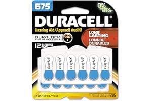 Duracell Hearing Aid Batteries Blue Size 675, 12 Count Pack, 675A Size Hearing Aid Battery with Long-lasting Power, Extra-Long EasyTab Install for Hearing Aid Devices