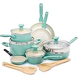 GreenPan Rio Healthy Ceramic Nonstick, Cookware Pots and Pans Set, 16 Piece, Turquoise