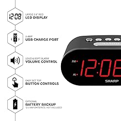 Sharp Digital Easy to Read Alarm Clock with 2 AMP