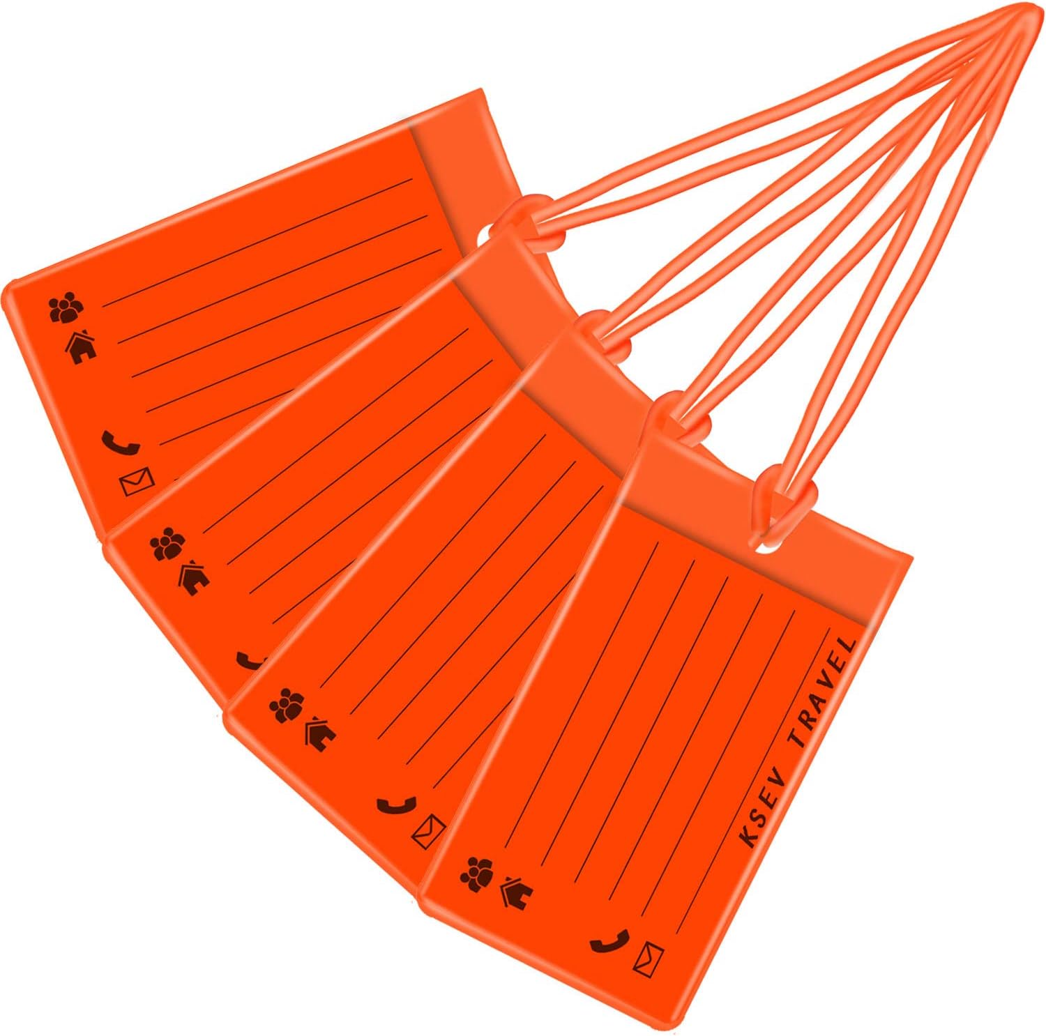 Luggage Tags 4 Pack, KSEV Travel Tags, ID Labels, Name Card Holder for Baggage Bags Suitcases Backpacks (Orange)