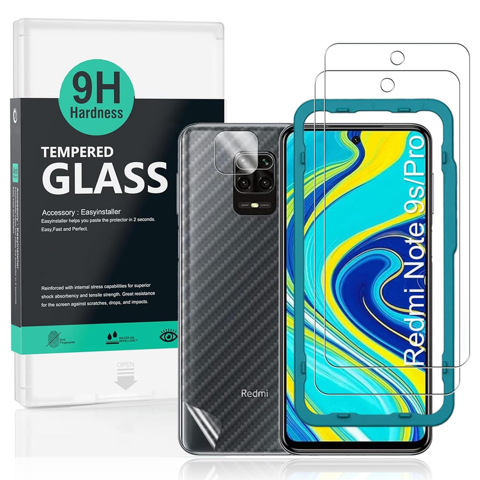 Ibywind Screen Protector For Redmi Note 9S/9 Pro[2 Pack],9H Hardness Tempered Glass,With 1Pc Camera Lens Protector,Easy to Install
