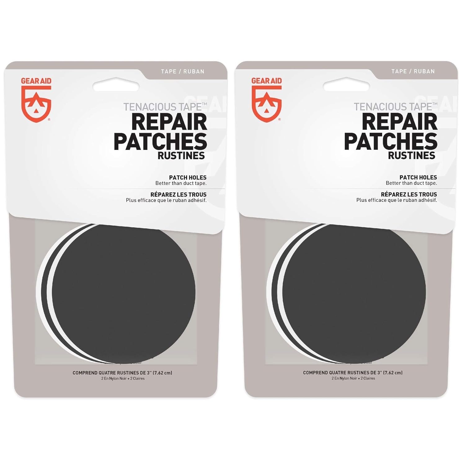 Gear Aid Tenacious Tape Repair Patches Clear & Black 3" Round Flexible (2Pack