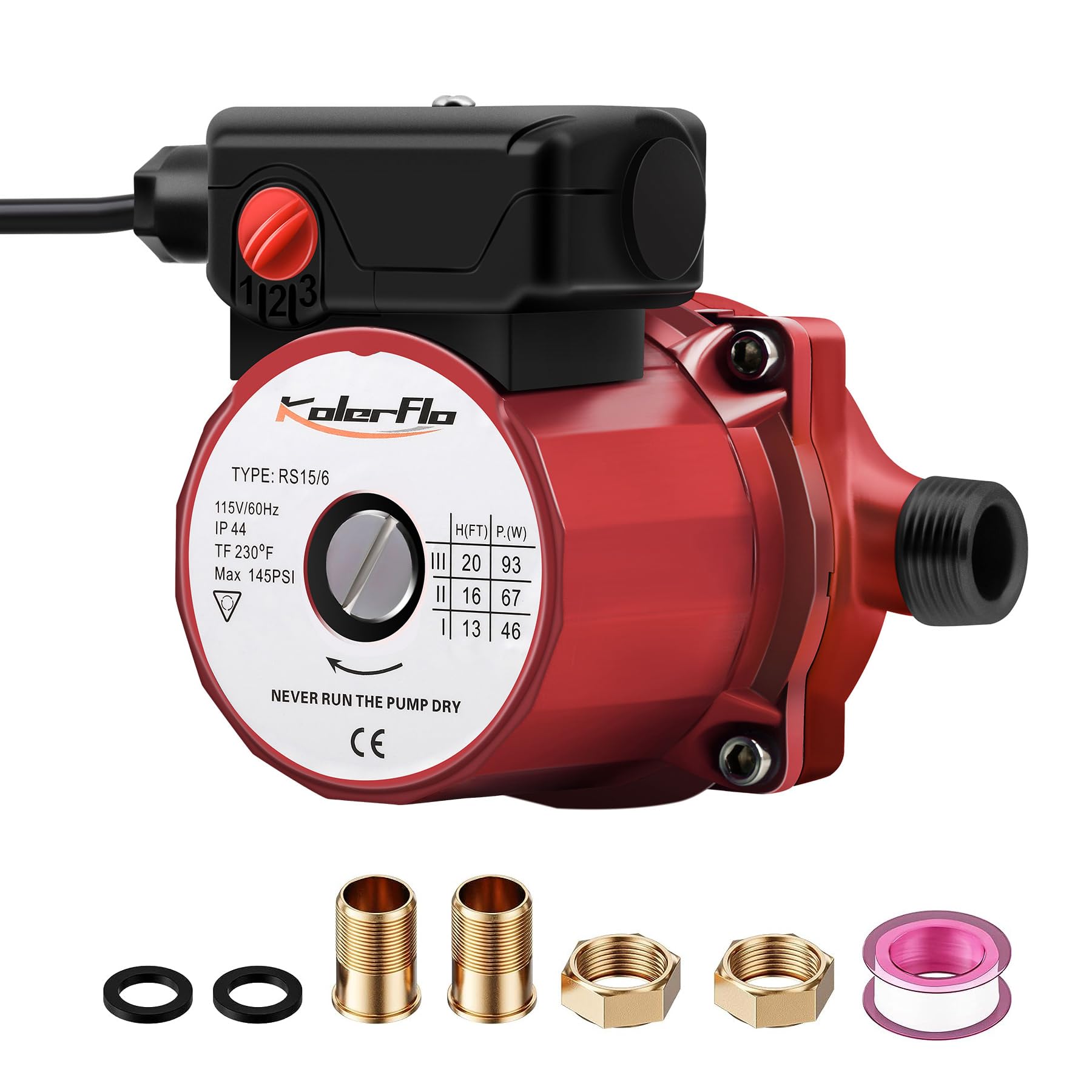 Photo 1 of KOLERFLO 3/4 Inch Hot Water Circulating Pump 3-Speed Circulation Water Pump for Solar Heater System(RS15-6 Red)