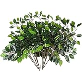 GTIDEA 12 Pcs Ficus Tree Leaves Branches Artificial Greenery Stems Spring Silk Green Leaves Plants for Wreath Benjamina Tree Indoor Outdoor Porch DIY Wedding Party Farmhouse Wall Decor (24.04 Inch)