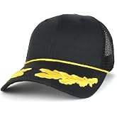 Armycrew Captain Oak Leaf Embroidered Trucker Mesh Cap with Yellow Rope