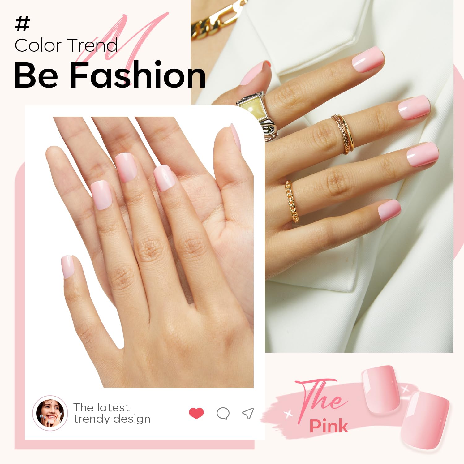 Modelones Pink Press on Nails, Spring Easter Short Square Fake Nails, Reusable Nail Kit with Nail Glue Adhesive Tabs Mini Nail File, Nails Press Ons 32Pcs 16Sizes, Women Girl Gift - Image 4