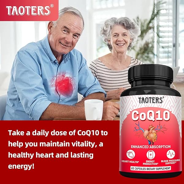 TAOTERS COQ10 400MG SUPPLEMENT PER SERVING| COENZYME Q10 CAPSULES WITH ORGANIC DANDELION ROOT 840MG, CALCIUM 64MG, BLACK PEPPER EXTRACT 40MG| SUPPORT FOR HEART HEALTH & ENERGY PRODUCTION| 60 CAPSULES