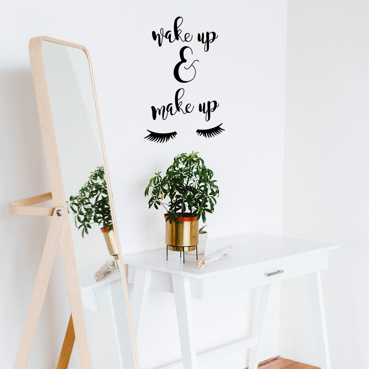 Vinyl Wall Art Decal - Wake Up and Make Up - 23" x 16" - Positive Motivational Women's Home Living Room Office Work Bedroom Sticker Decor - Modern Apartment Household Adhesive Decals