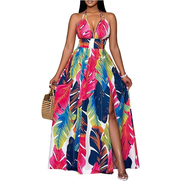 tropical print evening dresses Crimson Tropical Floral Halter Cotton Mini Dress main image 0