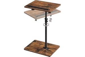 MAHANCRIS TV Tray Table, Sofa Armrest Tray Table for Couch, 360° Swivel Height Adjustable End Table, Snack Side Table with Phone and Tablet Slot, Rustic Brown ETRB4501