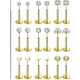 Lsnevsie 14K Gold Filled 20G 18G 16G Threadless Flat Back Earrings Studs Surgical Stainless Steel Clear CZ Push In Nose Rings Studs Tragus Helix Conch Cartilage Earrings Piercing Jewelry For Women Men