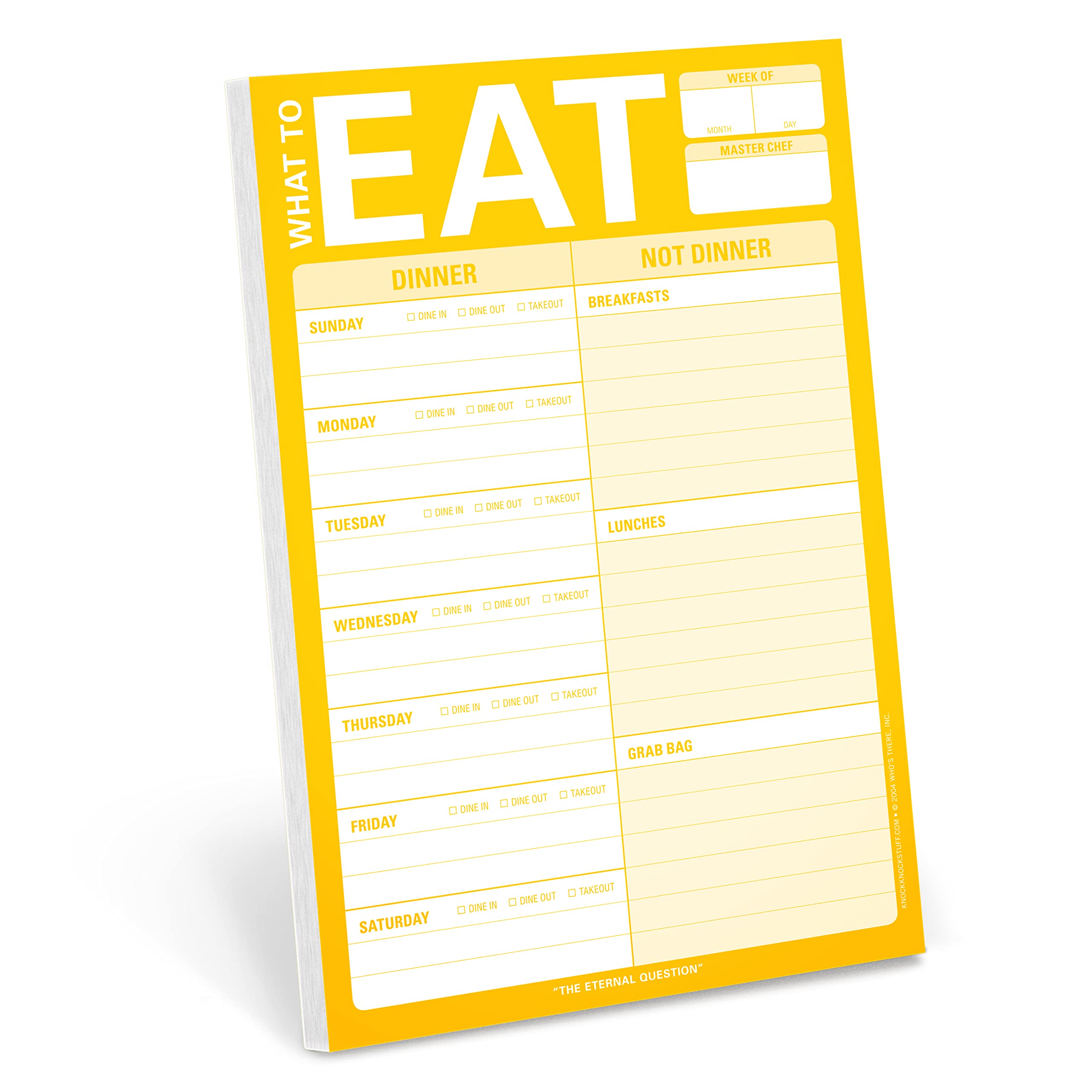 Knock Knock What To Eat Pad (Yellow), Meal Planning Note Pad, 6 x 9-inches