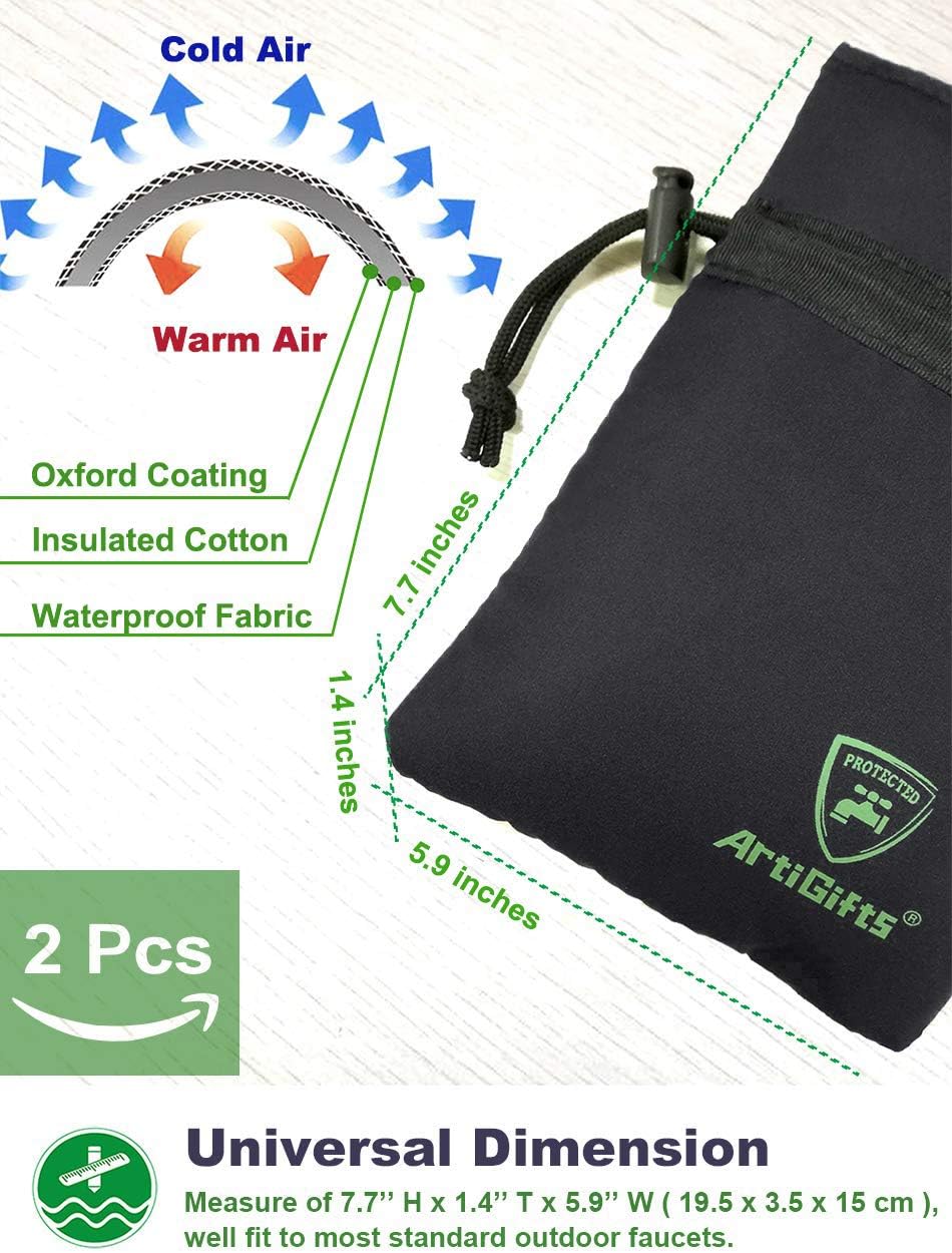 ArtiGifts Pro Outdoor Faucet Cover Socks for Winter Freeze Protection, 5.9" W x 7.7" H, Black, Set of 2 : Garden & Outdoor