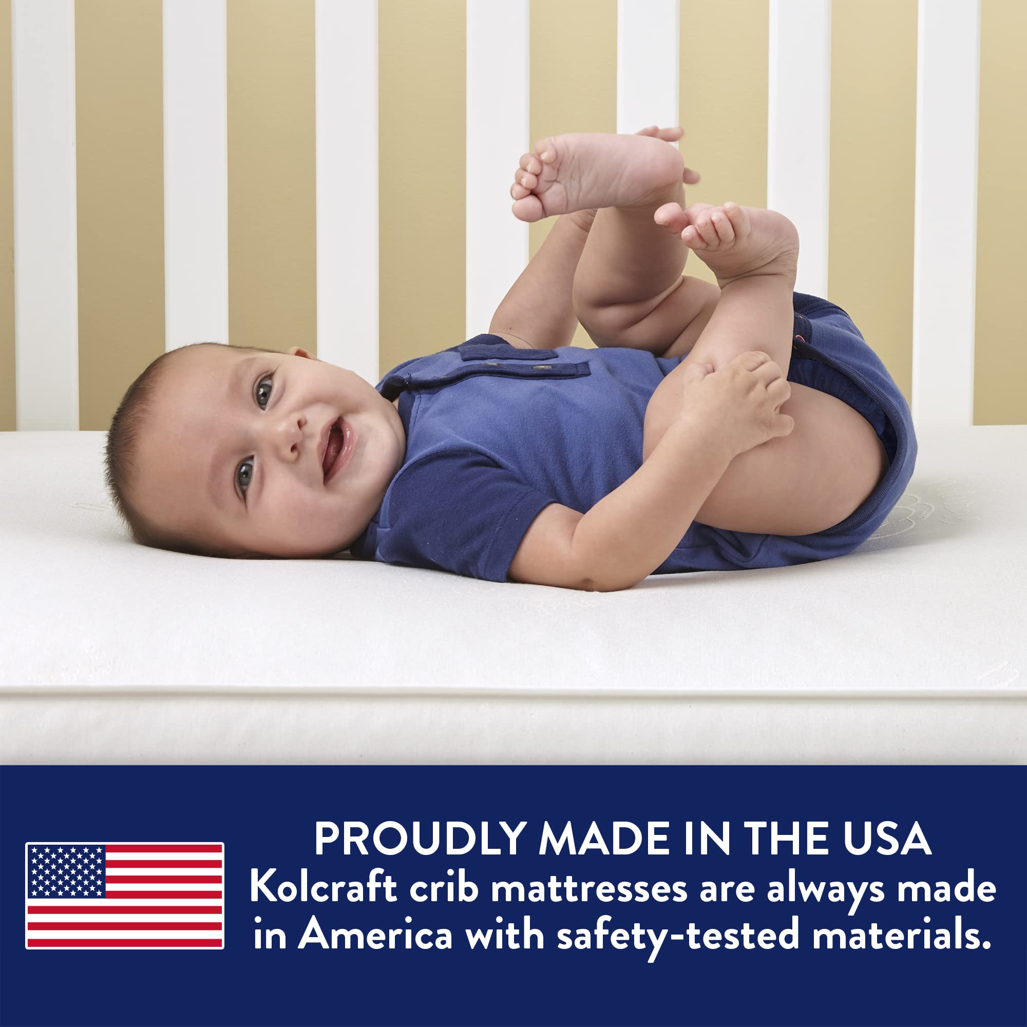 Kolcraft BabyPedic Antibacterial 2 Stage Waterproof Crib Mattress plus Toddler Bed Fit, Premium Extra Firm Supportive Coils, GREENGUARD Gold Certified, Safety & Quality Tested, Made in USA, 52