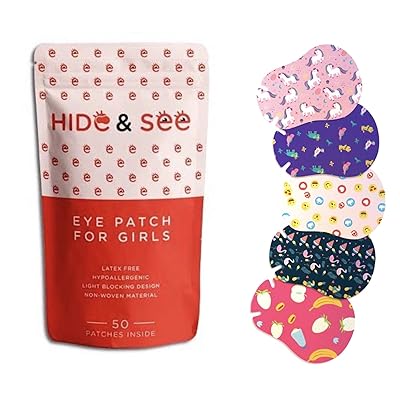 Kids Eye Patches -Girls- 50 Patches in Convenient Travel Pouch. Soft, Adhesive, Latex Free, Hypoallergenic, Light Blocking, Fun Designs and Biodegradable.ONE-Size-FITS-All. Baby-Junior-Kids-Adult