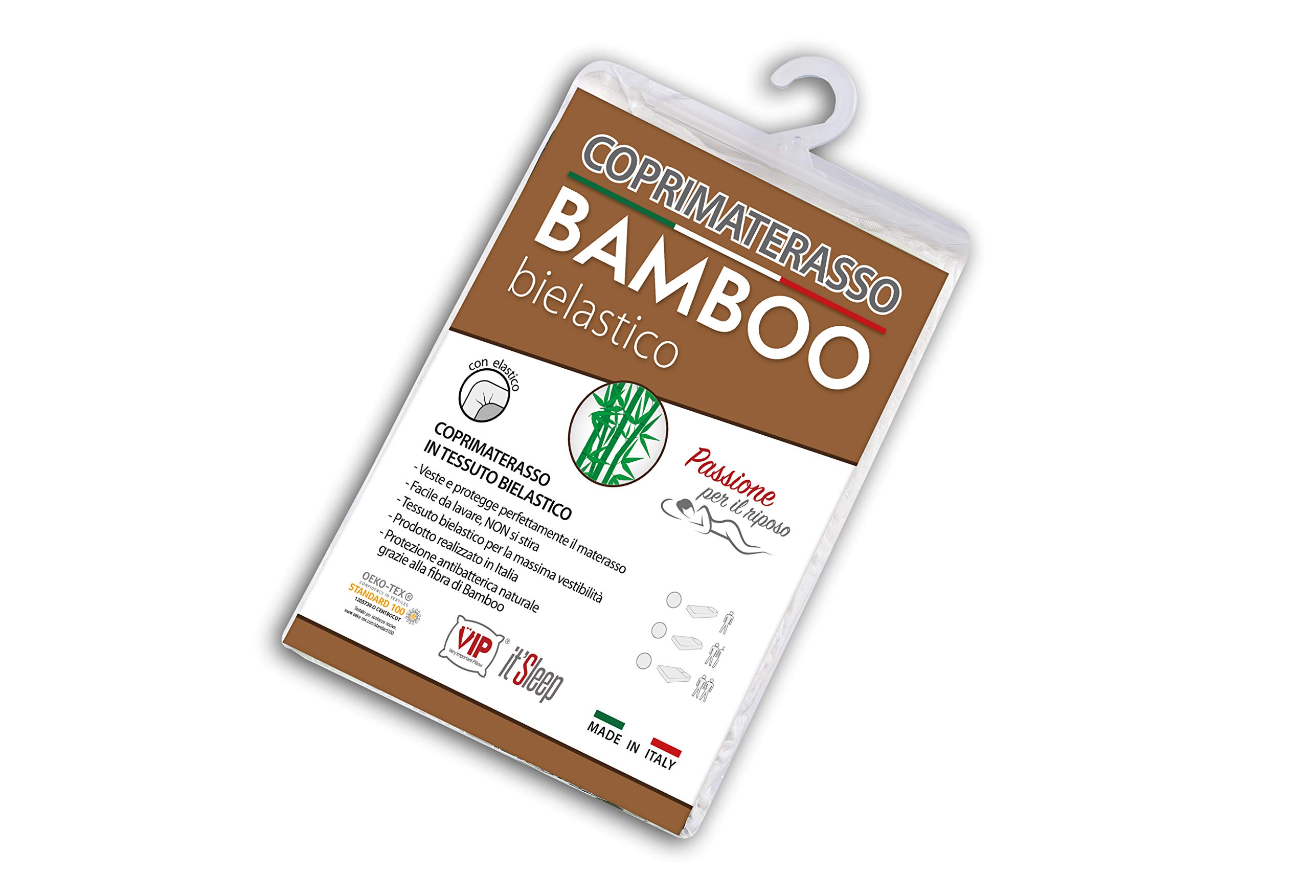 V.I.P. Very Important Pillow V.I.P. Bamboo Mattress Protector with Elastic Corners Jacquard Fabric Bielastic, Single, 90 x 200