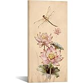 KREATIVE ARTS Dragonfly and Lotus Canvas Prints Wall Art – 20"x40" Vertical Framed Traditional Chinese Painting for Bedroom, Kids Room, Living Room – Modern Water-Lily Artwork Décor