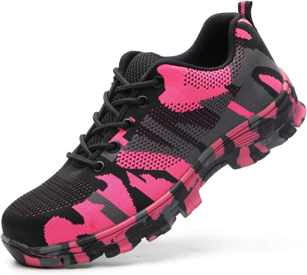 Luolocsn Pink Work Shoes Camo Steel Toe Safety Shoes