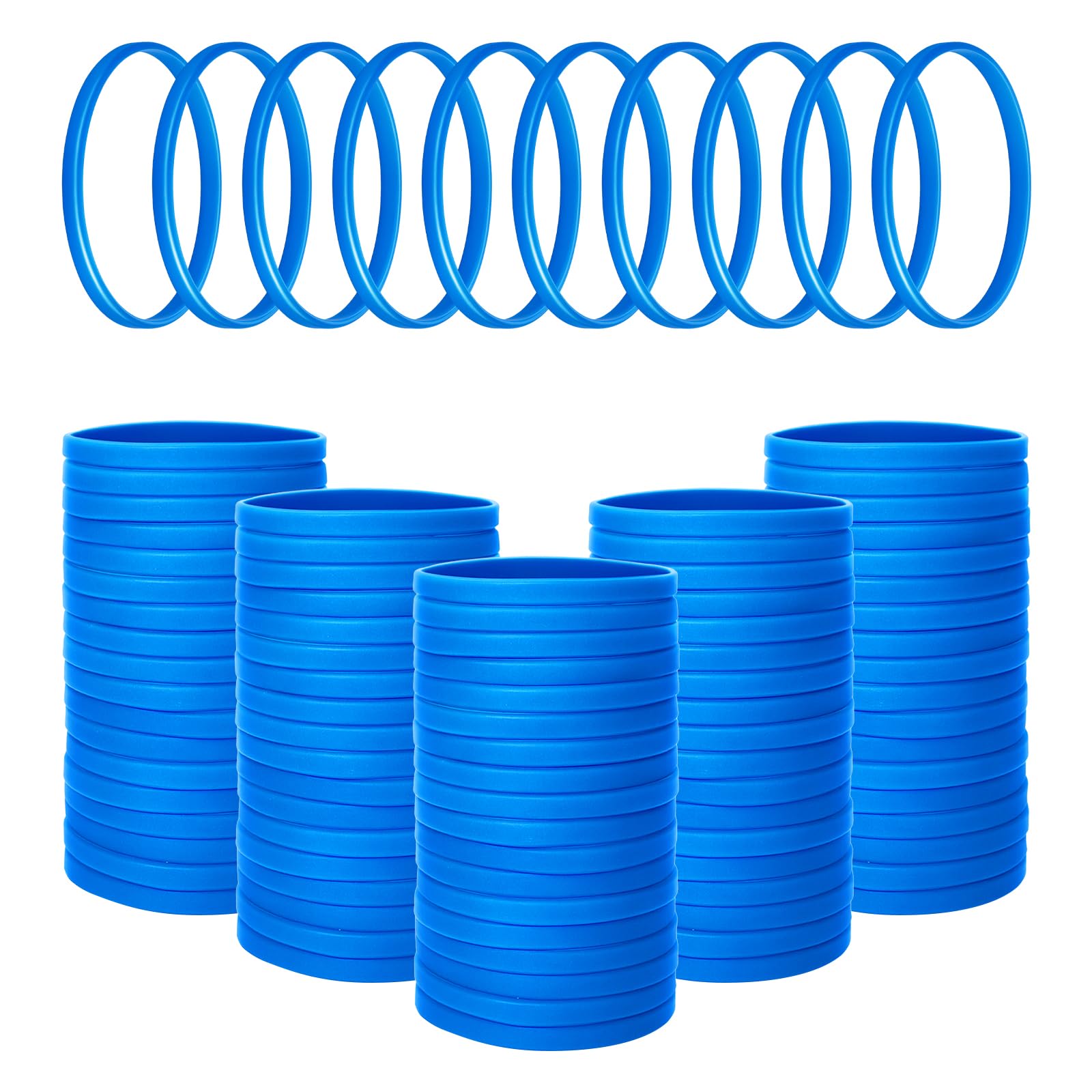 GOGO 100 Pcs Thin Silicone Wristbands for Adults, 1/5" Wide Blue Rubber Bracelets Bulk for Party