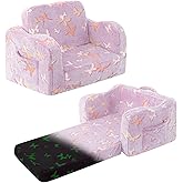 snow mini Kids Toddler Chair, 2-in-1 Toddler Couch Fold Out, Convertible Chairs for Toddlers Comfy Sofa to Lounger with Glow in The Dark Feature, Soft for Girls and Boys, Glowing Butterfly