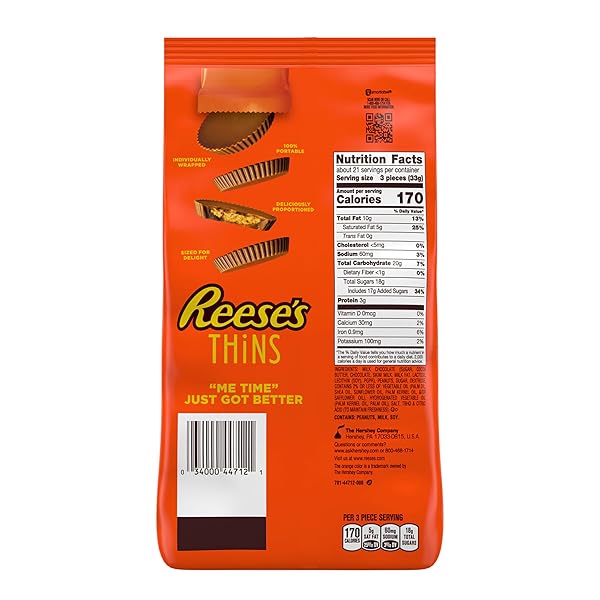 REESE’S THINS MILK CHOCOLATE PEANUT BUTTER CUPS, CANDY PARTY PACK, 24.05 OZ