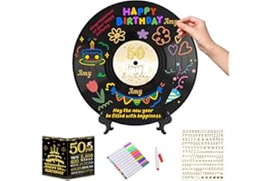 Vinyl Record 50th Birthday Decorations for Women Men, 11.8"X11.8" 50th Birthday Guest Book Alternatives,50th Party Favors Sig