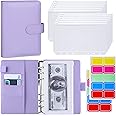 Antner A6 Budget Binder with Zipper Cash Envelopes for Money Organizer & Budgeting, PU Leather Budget Planner Money Saving Binder with Cash Stuffing Envelopes & Labels for Home Office Travel, Purple