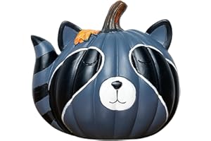 LULU Deer Pumpkin Sculpture Resin Fox Home Decoration Animal Ornament Suitable for Halloween Harvest Season Thanksgiving Autumn Decoration (Raccoon Pumpkin)