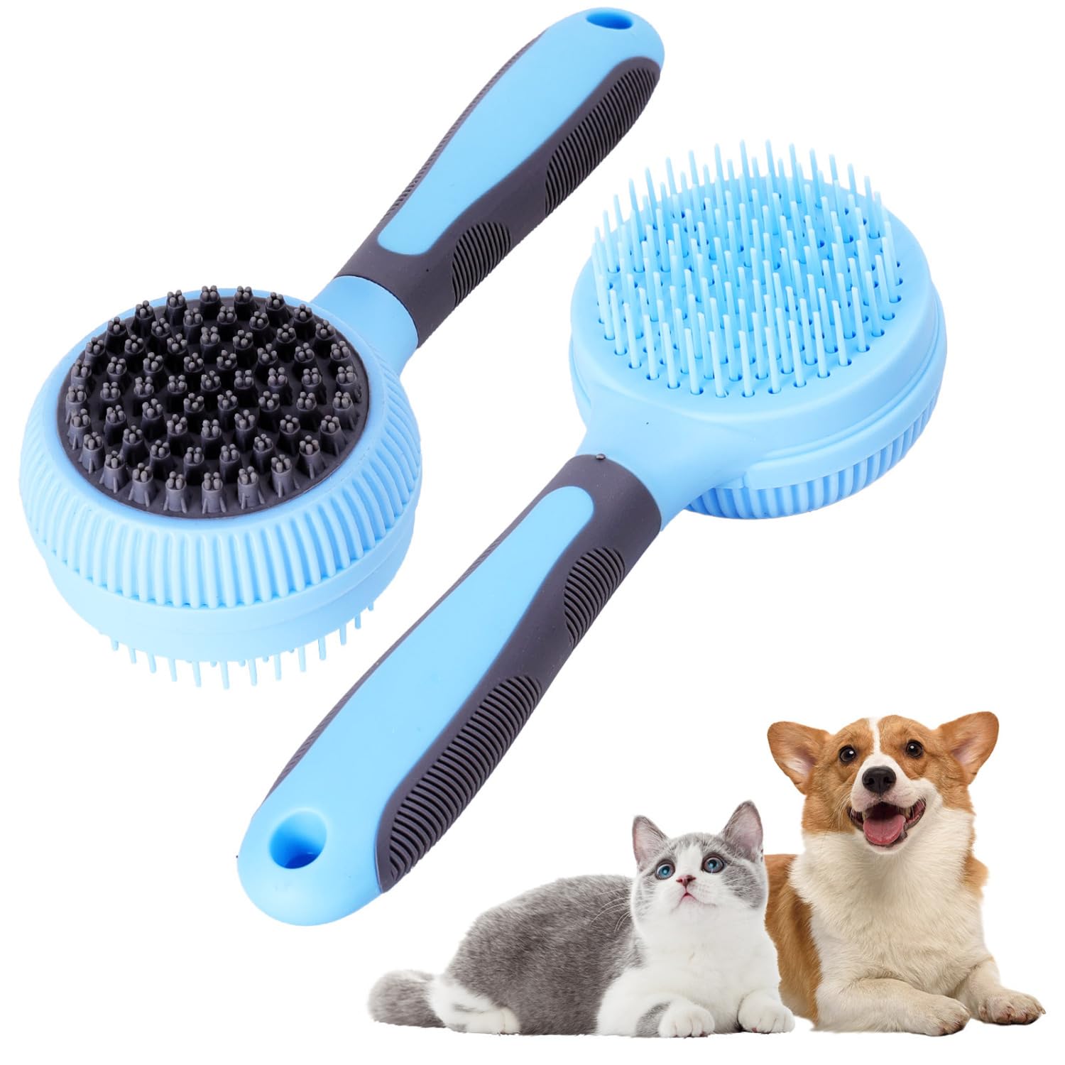 Nobleza 2 in 1 Double Sided Cat Grooming Brush, Self Cleaning, Massage Brush for Long and Short Haired Cats & Dogs