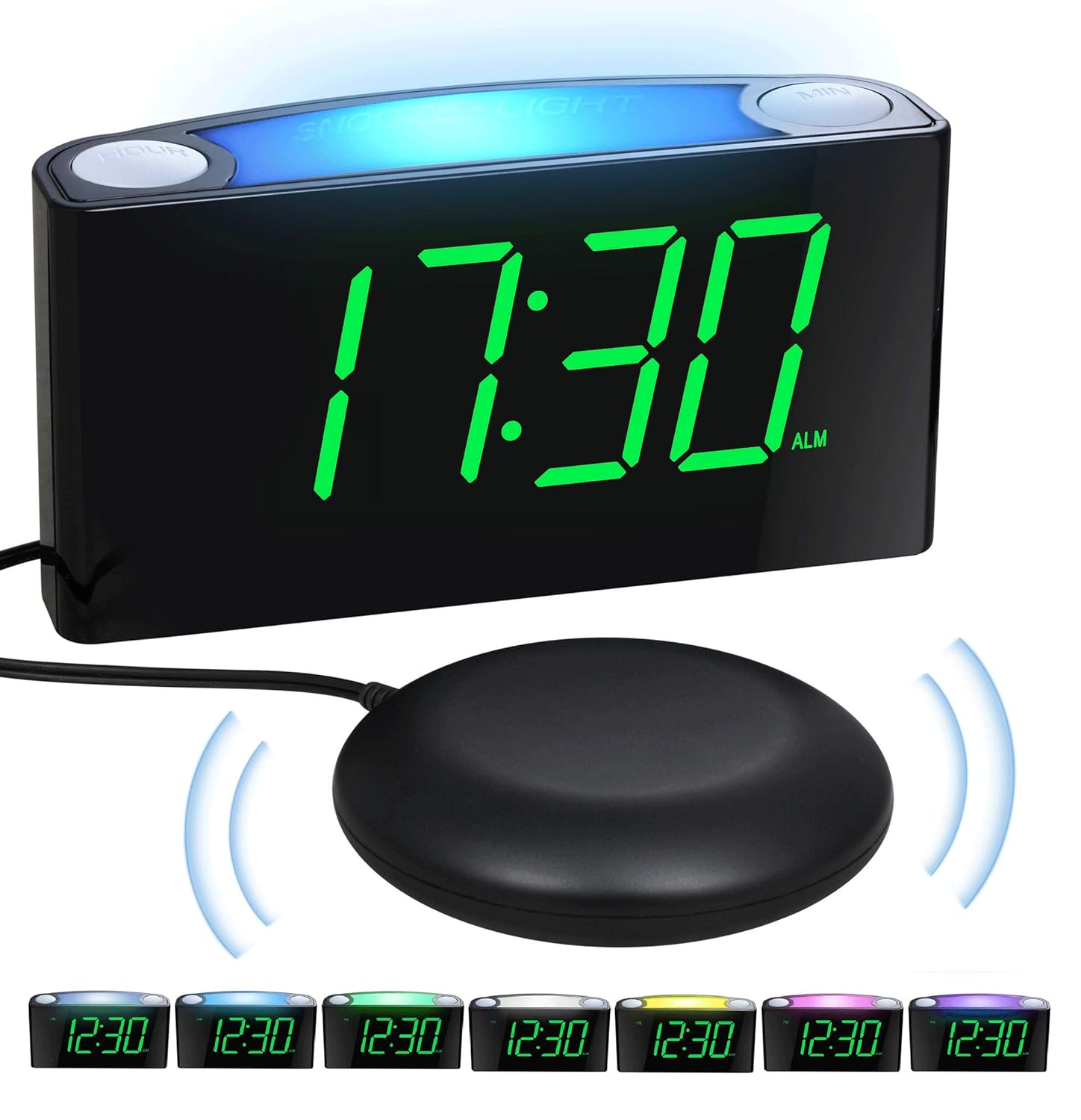 Loud Vibrating Alarm Clock with Super Bed Shaker for Heavy Sleepers Deaf Elderly Kids, Bedrooms Home Desk Shelf - Digital Clock, 7&rsquo;&rsquo; Large Display & Full Dimmer, Night Light, USB Ports,12/24 H