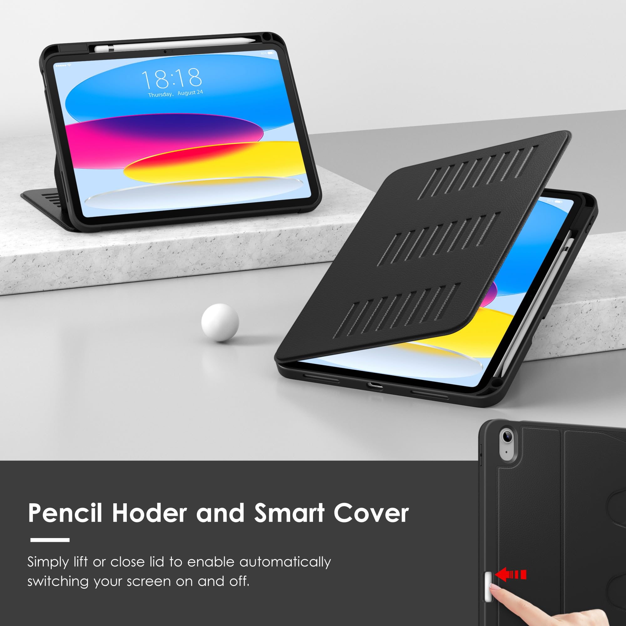 VIKESI Case for iPad (A16) 11-inch 2025 and iPad 10th/11th Generation 10.9 Inch 2022,Multiple Angles Magnetic Stand Cover,Shockproof Back,Pencil Holder,and Auto Sleep/Wake,Black