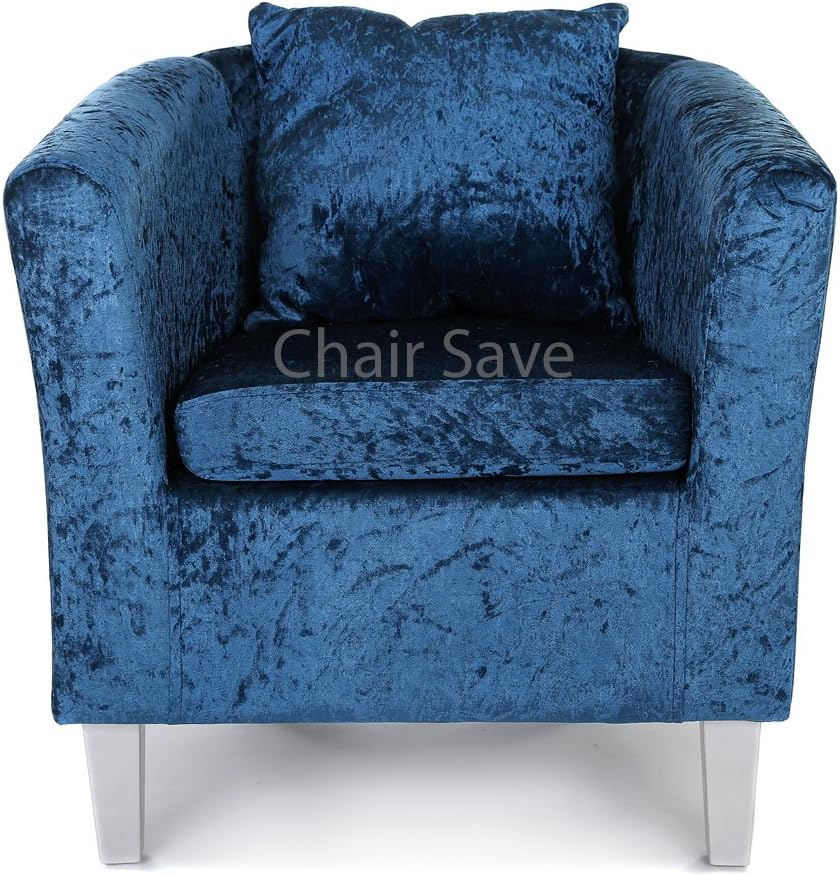Designer Monaco Linen or Velvet Fabric Sofa Tub Chair Armchair Dining Room Living Room Reception Chair in 20 Colour Combinations (Blue Teal Crushed Velvet + Matching Cushion)