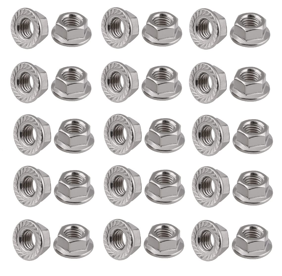 TERF® M6 Serrated Flange Hex Nut M6 (6mm) Hexagonal Serrated Flanged Steel Nuts - Pack of 50