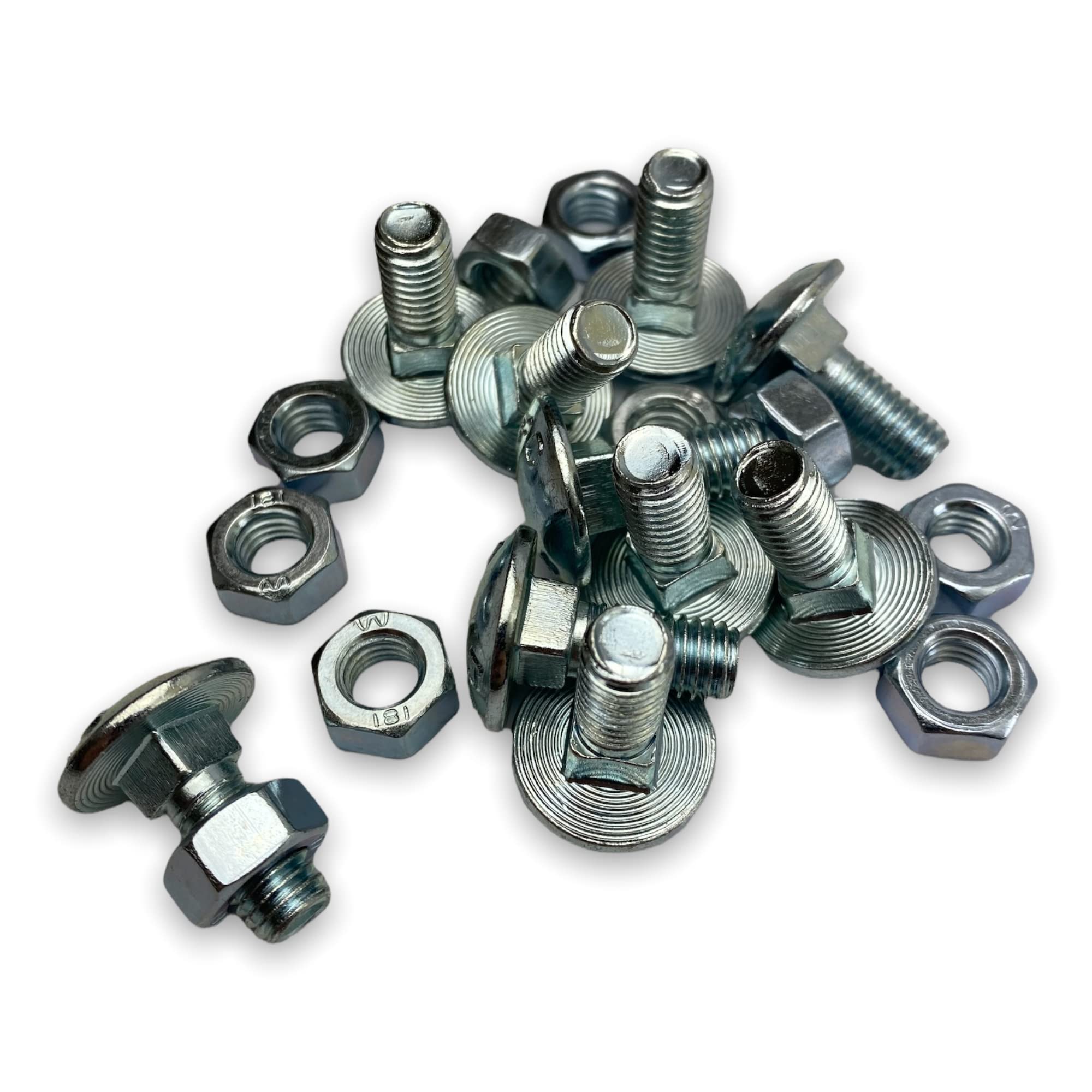 M8 Cup Square Carriage Bolt & Nut - Bright Zinc Plated Steel (M8 x 20 - Pack of 10)