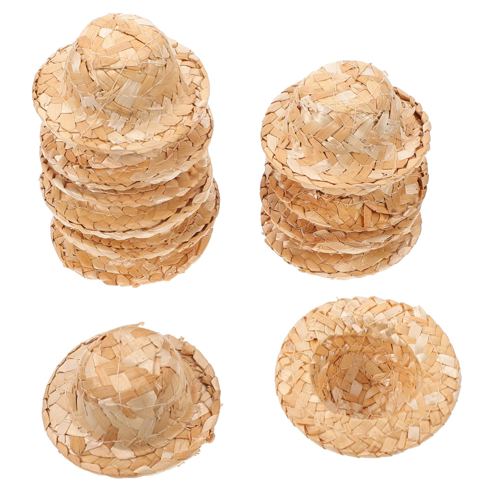 Amosfun Doll Miniature Woven Straw Hat: Knitting Hat Doll Straw Cap Natural Mini Hat Small Pet Sun Cap for DIY Crafts Handcraft Doll Toy, Beige, 6CM 12PCS