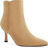 Coutgo Women's Kitten Heel Booties Pointed Toe Low Stiletto Side Zipper Ankle Boots Shoes