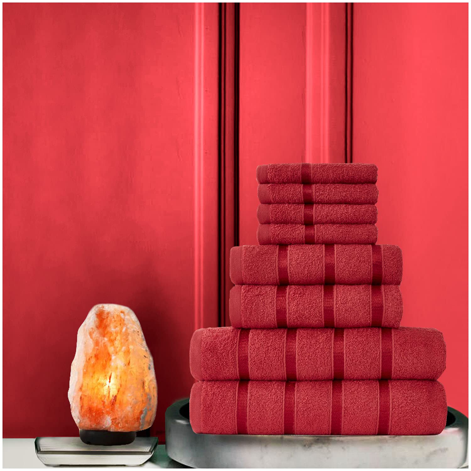 GC GAVENO CAVAILIA Luxury Quick Dry Bath Sheet, 100% Egyptian Cotton Highly Absorbent Bathroom Towel Set, Red, 8PK Boston Bale