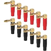 JUZITAO 6 Pairs 4mm Speaker Banana Plugs Right Angle 24k Gold Plated 90 Degree Speaker Banana Connector(6 Pairs/12 Pcs)