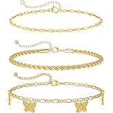 Rotnso Anklets for Women 14K Gold Silver Plated Ankle Bracelets Trendy Waterproof Boho Anklets Set Adjustable Dainty Cute Diamond Beaded Heart Non Tarnish Summer Beach Jewelry Gift