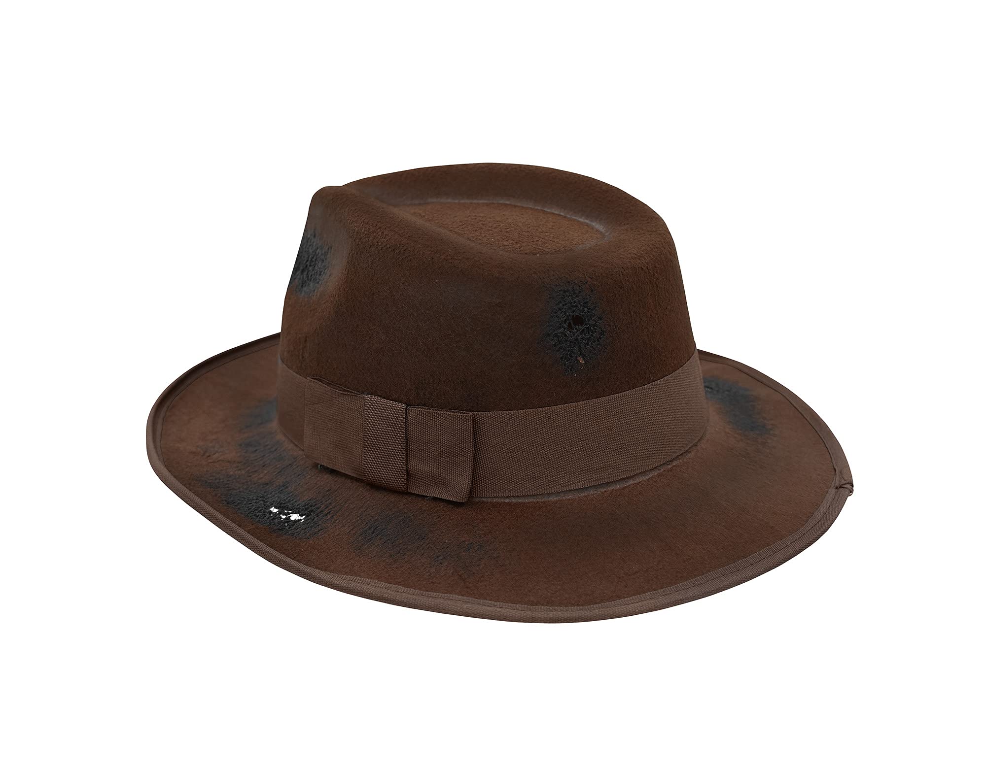 Nicky Bigs Novelties Adult Tattered Burned Brown Fedora Hat - Brown Zombie Scary Nightmare Creeper Hats - Horror Movie Killer Cosplay Halloween Costume Accessory, Adjustable Size