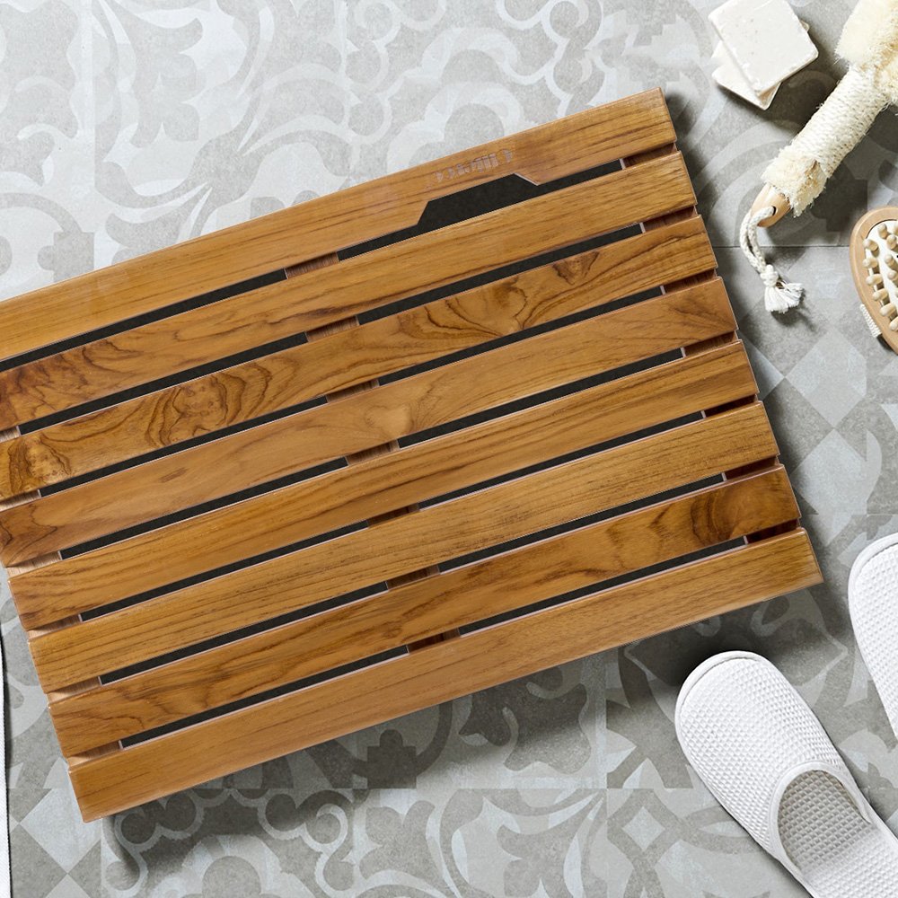 Ollieroo Luxury Spa Solid Teak Bath Mat, Indoor / Outdoor Shower Mat