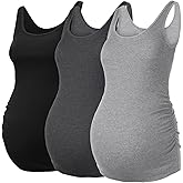 Liu & Qu Maternity Tank Tops Rib Side-Shirred Sleeveless Pregnancy Basic Shirt 3-Pack