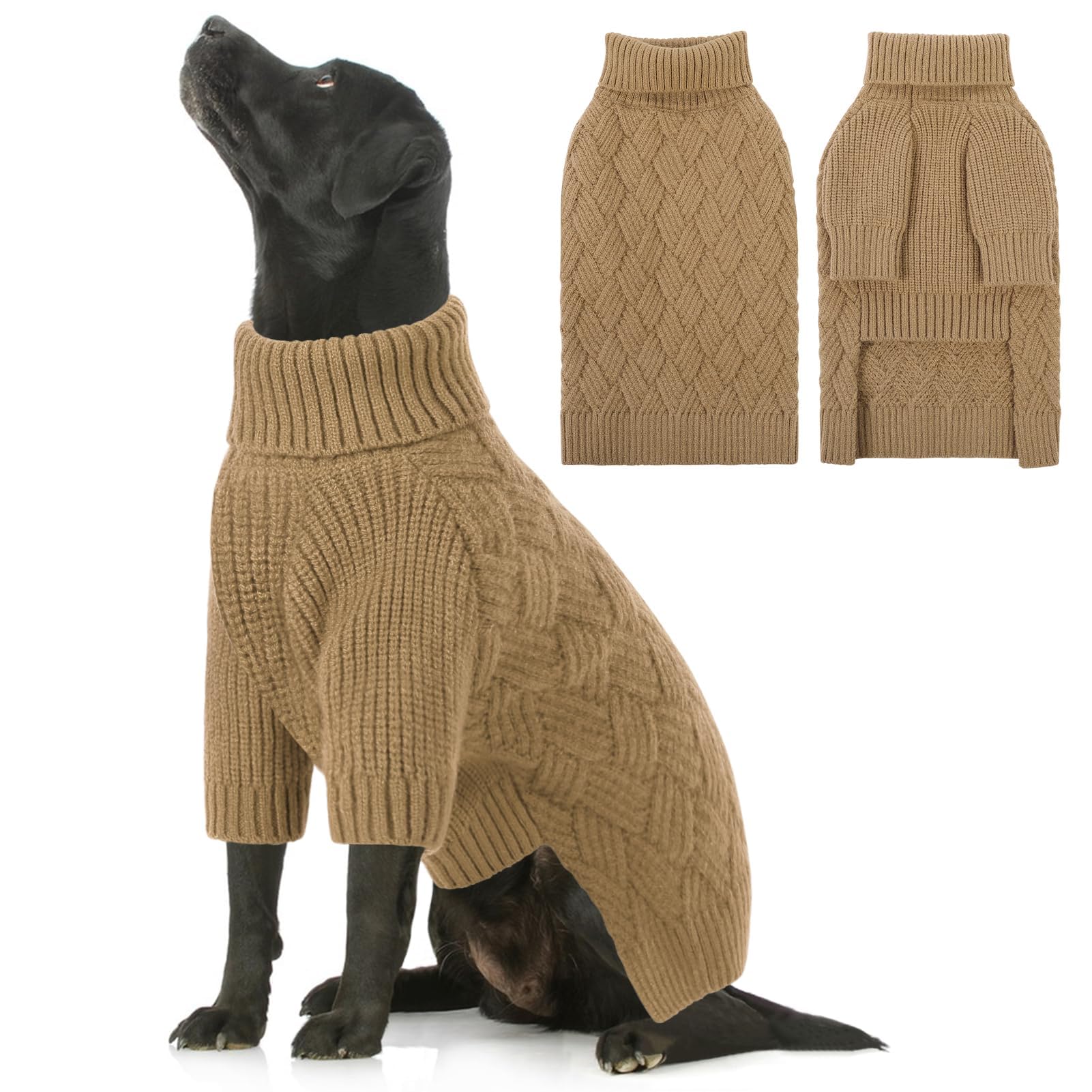 AOFITEE XL Dog Jumper, Turtleneck Dog Jumpers Large Size Dogs, Large Dogs Sweater for Female Male, Thick Warm Labrador Christmas Jumper Knitted Sweater Winter Fall Pet Sweatshirt (Brown XLarge)